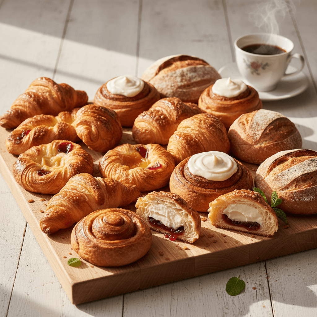 Assortment of fresh pastries and baked goods