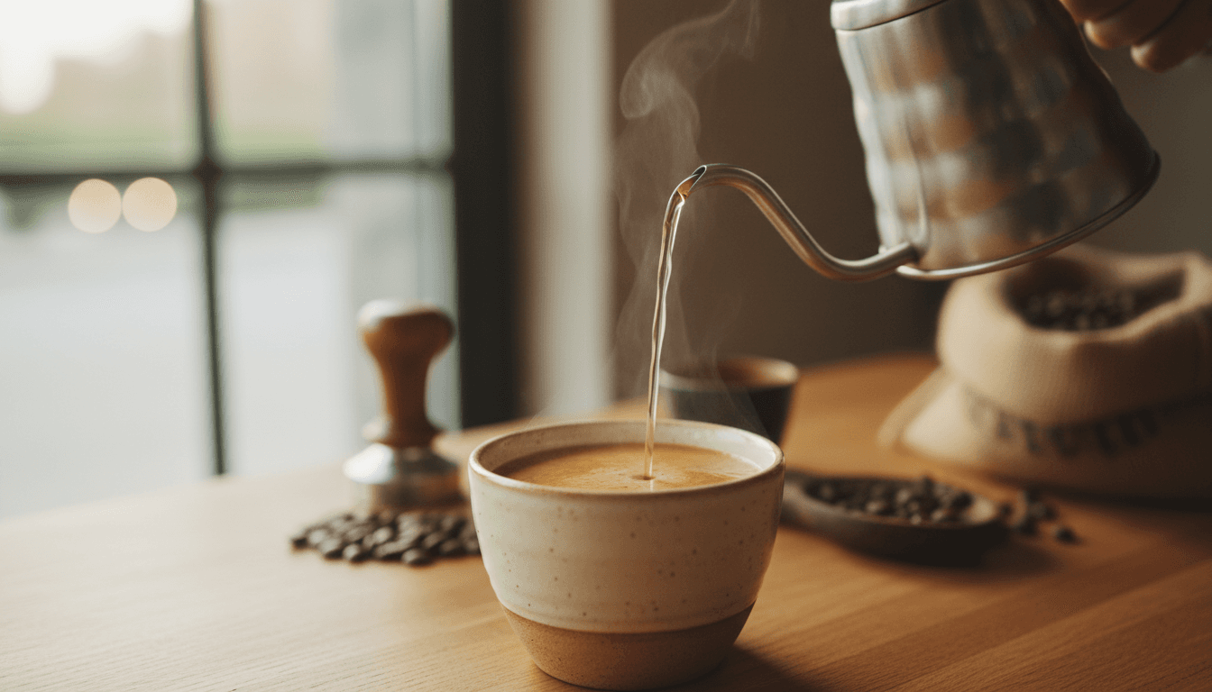 Freshly brewed coffee being poured into a ceramic cup in a Manila coffee shop