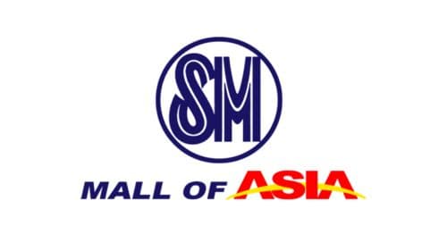 SM Mall of Asia logo with blue circular emblem and blue and red stylized text.