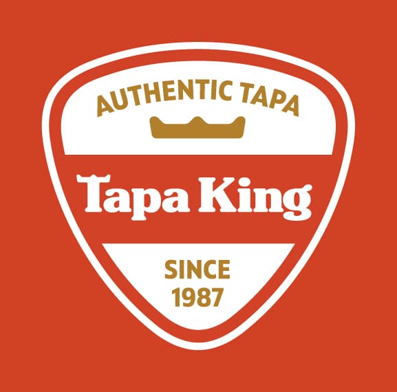 Red shield-shaped Tapa King logo featuring white text, a gold crown, and 'Since 1987'.